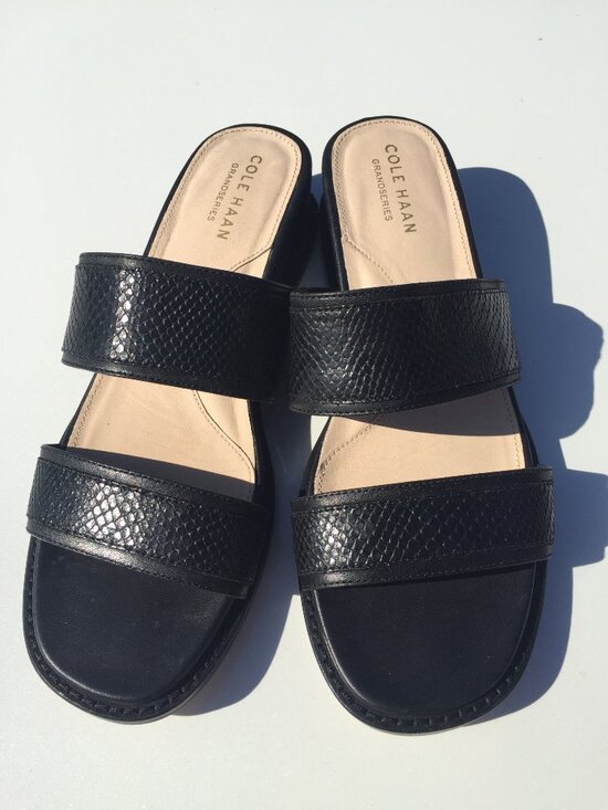 Cole Haan Shoes - Cole Haan Wesley Demi Wedge Sandals Black Snakeskin Embossed Leather 6.5B W20525